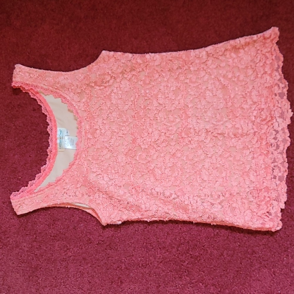 Coral- colored,  lacey camisole